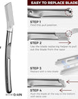 ZOMCHI Eyebrow Razor and Face Razor for Women and Men, Reusable Metal Handle with 11 Refill Blades, Dermaplane Razor with Protective Silicone Cap, Eyebrow Hair Trimmer - Polished Silver