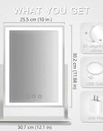 HIEEY Lighted Makeup Mirror, Hollywood Vanity Mirror with Lights, Three Color Lighting Modes, and 5X Magnification Mirror, Smart Touch Control, 360°Rotation (14.1in,White,Gift Box)