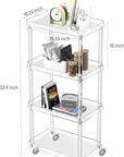 AQUIVER Acrylic Slim Storage Cart - 4 Tiers Narrow Rolling Cart - Utility Cart for Kitchen, Bathroom, Living Room, Laundry - 15.6 '' L x 10.2 '' W x 33.9 '' H
