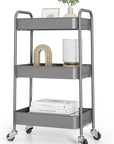 TOOLF 3-Tier Metal Rolling Cart with Wheels, Storage Utility Organizer Cart for Kitchen, Bathroom, Office, Baby Essentials & Makeup - Lockable Casters, Easy Assembly, Large Capacity, Gray