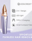 Eyebrow Facial Trimmer: 2 in1 Rechargeable Facial Hair Removal and Eyebrow Shaver - Face Lips Body Painless Facial Razor with Built-in LED Light (Solar Purple)