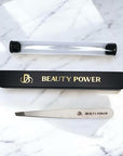Professional Tweezers - Slant, Durable Lightweight German Stainless Steel, Ultra Precision Tweezers for Eyebrows, Facial Hair, Chin, and Ingrown Hair Removal - Gift (Matte Gray)