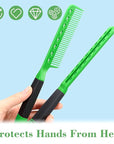 Chengu 2 Pcs Boar Bristles Double-Sided Brush and Flat Iron Comb for Hair Straightening, Styling, and Detangling Knotty Hair (Black, Green)
