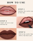 2Pcs Longwear Liquid Lip Liner Stain Marker Pen Set Long Lasting Waterproof, Maroon Dark Red Brown Dusty Mauve Matte 24 Hour Lip Liner and Lipstick Combo, Color Stay Lipliner, Lips Stain peel off