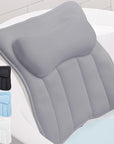 GORILLA GRIP Mesh Bath Pillow for Tub, 6 Powerful Suction Cups, Oversized Headrest with Breathable FlexComfort Technology for Neck, Head, Back Support, Luxury Machine Washable Bathtub Must Haves, Gray