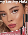 evpct 2Pcs Nude Pink Matte Lip Liner and Lipstick Pencil Makeup Set Brown Liquid Lipstick Lip gloss Stain Set Long Lasting Waterproof labiales mate 24 horas originales matte larga duracion 24 29#
