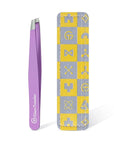 Expert Slant Tip Tweezers with Leather Case, GlamTweeler Sharp & Precision Stainless Steel Tweezer for Eyebrows, Facial Hair and Fine Hairs Removal (Violet)