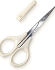 Eyebrow Scissors Self Care Tools Small Scissors for Facial, Nose, Eyebrow, Mustache, and Beard Hair Trimming & Grooming, Straight Edge, White Short Cap