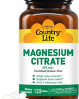 Country Life Magnesium Citrate - 120 Tablets - Supports Muscle & Nerve Function, Heart Rhythm, Healthy Immune System, Energy Production - Magnesium Citrate 250mg, Magnesium Complex Supplement
