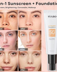 Tinted Sunscreen for Face, SPF 50 Face Sunscreen, Hydrating Sun Essence, Concealer Sunscreen, Lightweight Travel Size Against UVA and UVB Sun Protection, Beige 50ml / 1.7oz