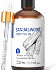 HIQILI Sandalwood Essential Oils 1 Fl Oz, 100% Pure Natural Therapeutic Grade for Skin, Diffuser, Perfume, Candle Soap Making, Includes Premium Quality Glass Dropper
