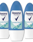 Rexona Shower Fresh- Roll On, Antiperspirant Deodorant For Women, Free Alcohol, 48 Hours Protection, Quick Dry, It helps reduce stains and protect you against sweat 50 ML (Pack of 3), 1.70 Fl Oz 1)