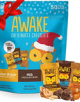 AWAKE - Caffeinated Chocolate Bites - Coffee Alternative - 50mg Caffeine - Energy Bars - Low-Calorie Snacks - Peanut Butter, Milk & Caramel Holiday Variety Pack - 50 Bites