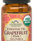 US Organic Grapefruit Pink Essential Oil, USDA Certified Organic, Cold Pressed, 100% Pure, for Face, Hair, Skin, Aromatherapy, and More (10 ml)
