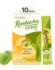 TEAZEN Kombucha Tea, Japanese Apricot Flavor, Zero Sugar, Sparkling Fermented Powdered Mix Beverage from Korea, Live Probiotics & Prebiotics, 10 Sticks, 1.76oz