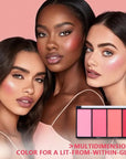 Quads Blush Makeup Palette, Matte Pressed Powder Blushes Palette, Lip & Face Paint Palette for Women, Lasting Light Pink & Hot Pink Peach and Deep Red, Platillo de rubores de cuatro colores