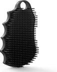 Silicone Body Scrubber Silver-Infused Dual-Sided 3-in-1 for Shower, Body Cleaning+Massage+Exfoliator Body Brush Buffer for Men and Women, Silicone Loofah, Non-Slip Handle (Black)