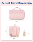 BAGSMART Travel Makeup Bag Large Capacity Cosmetic Bag, Wide-open Portable Make Up Bag Organizer for Women for Travel Essentials Toiletries Accessories Bottles, Brushes, Pink