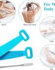 Inmorven Back Scrubber for Shower, 30" Double-Sided Back Brush with 15.7" Long Handle Toe Cleaning Brush, Silicone Foot Scrubber for Exfoliating and Massaging Feet