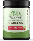 TERRA ORIGIN Healthy Greens Powder, Superfoods, Probiotics, Enzymes, Immune & Digestive Support, Energy & Wellness Boost, Gut Health, 30 Servings (1-Pack, Kiwi Strawberry)