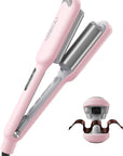 Curling Iron Hair Crimper Waver - TYMO ROVY Beach Waves Curling Wand, Ionic Deep Waver Hair Curler Tool with Ceramic 3 Barrel for Women, Dual Voltage, Anti-Scald, Easy to Use, Pink, 1 Inch