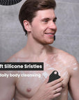 Silicone Body Scrubber Silver-Infused Dual-Sided 3-in-1 for Shower, Body Cleaning+Massage+Exfoliator Body Brush Buffer for Men and Women, Silicone Loofah, Non-Slip Handle (Black)