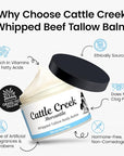 Cattle Creek Whipped Beef Tallow for Skin & Face – Deeply Moisturizing Tallow Balm – Organic Grass-Fed Skincare – Nourishes Dry, Sensitive Skin– Non-Comedogenic, Fast-Absorbing (4oz, Unscented)