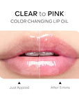 Magic Color Changing Lip Oil, Ph Temperture Change Hydrating Plumping Moisturizing Lip Oil Gloss, Smooth Lip Lines Plump Lip,Transparent Plumping Clear Glossy Balm Care 0.2Fl oz #Clear To Pink