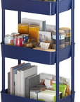 Sywhitta 3-Tier Plastic Rolling Utility Cart with Handle, Multi-Functional Storage Trolley for Office, Living Room, Kitchen, Movable Storage Organizer with Wheels, Blue