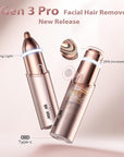 Facial Hair Remover for Women(Gen 3 Pro), Eyebrow Facial Trimmer, Luxury 2 in1 Hair Removal Device for Face, Lip, Nose, with Replacement Heads