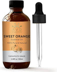 Sweet Orange Essential Oils for Skin | Pure Natural Cold Pressed & Undiluted Sweet Orange Oil |Use in Aromatherapy Diffusers for Mood Lifting | 3.38 fl. Oz