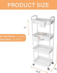 4 Tier Rolling Utility Cart with Handle,REBECAT Utility Cart Made of Multifunctional Storage Organizer Tool for Kitchen,Bathroom,Living Room,Office(White)