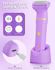 Bikini Trimmer 3 in 1 Electric Razor for Women - IPX7 Waterproof Wet & Dry Body Shaver, Pubic & Facial Hair Remover with Ceramic Blade, USB Rechargeable Dock & Gift Ready