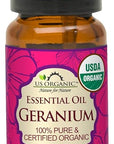 US Organic 100% Pure Geranium Essential Oil - USDA Certified Organic, Steam Distilled - W/Euro droppers (More Size Variations Available) (10 ml / .33 fl oz)