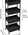 Sywhitta 4-Tier Plastic Rolling Utility Cart with Handle, Multi-Functional Storage Trolley for Office, Living Room, Kitchen, Movable Storage Organizer with Wheels, Black