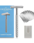 Double Edge Safety Razor with Chrome Plated Handle & Silicone Cover & 10 Blades Single Blade Safety Razor for Travel Metal Eco-Friendly Reusable Razor for Shaving