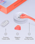 Billie Razors for Women Shave Kit – Women’s Razor + 4 x 5-Blade Razor Refills + Magnetic Holder – Coral
