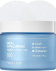 WELLAGE Real Hyaluronic Blue Toner Pad – Korean Toner Pads for Calming & Moisturizing with Hyaluronic Acid - Exfoliating Pads for Skin Smooth, K-Beauty Skincare, 70 Sheets