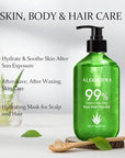 Aloderma 99% Organic Aloe Vera Gel Made within 12 Hours of Harvest - Lightweight, Non-Sticky Aloe Gel for Face Body, Hair, & Scalp, After Sun Relief, Natural, Soothing Hydrating Aloe Gel, 10.6oz