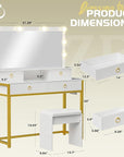 COMHOMA Makeup Vanity Desk with Mirror and Lights, Vanity Table and Chair Set with 4 Drawers and Charging Station, Bedroom Dresser Mirror& Adjustable 3 Color Modes, Storage Shelf, 32In White and Gold