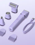 Electric Razors for Women - 4 in 1 Bikini Trimmer for Women, Waterproof Body Pubic Shaver for Womens Wet & Dry Use, Replaceable Facial & Nose Hair Trimmer, Rechargeable Hair Removal Kit, Purple
