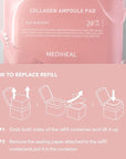 (Only Refill) Mediheal Collagen Ampoule Pad (100 Pads) - Cotton Facial Toner Pads for Skin Firming & Restore Elasticity - Vegan Eco Silk Pad