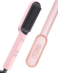 TYMO Ring Hair Straightener Brush – Hair Straightening Iron with Built-in Comb, 20s Fast Heating & 5 Temp Settings & Anti-Scald, Perfect for Professional Salon at Home, Sakura Pink