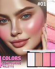 Matte Powder Blush Palette, 4 Colors Face Palette with White Highlighter, Brown Contour, Pink & Rose Pink Blush for Cheeks, Natural Lasting Makeup Palett for Women, Blus and Highlighter Pallet
