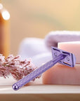 Double Edge Safety Razor for Women Purple with 10 Blades and Silicone Cover - Durable Metal Eco-Friendly Single Blade Razor - Closed Smooth Shave
