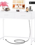 Cyclysio Vanity Desk with Mirror and Lights, 36'' Makeup Vanity Desk with Power Outlet, Small Vanities Set Dressing Table with Drawers for Bedroom, White