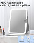 Rechargeable Travel Lighted Makeup Mirror with PU Leather Cover, Portable Travel Makeup Mirror with Lights, 3 Color Lighting,Touch Sensor Dimmable, Light Up Tabletop Folding Cosmetic Mirror Colorful