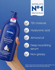 NIVEA Essentially Enriched Body Lotion for Very Dry Skin with Hyaluronic Acid, Almond Oil and Deep Nourishing Serum, 72-Hour Body Moisturizer, 33.8 Fl Oz Value Size Pump Bottle