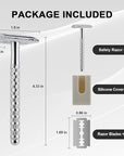 Double Edge Safety Razor with Chrome Plated Handle & Silicone Cover & 10 Blades Single Blade Safety Razor for Travel Metal Eco-Friendly Reusable Razor for Shaving
