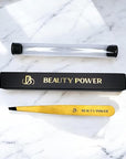 Professional Tweezers - Slant, Durable Lightweight German Stainless Steel, Ultra Precision Tweezers for Eyebrows, Facial Hair, Chin, and Ingrown Hair Removal - Gift (Matte Gold)